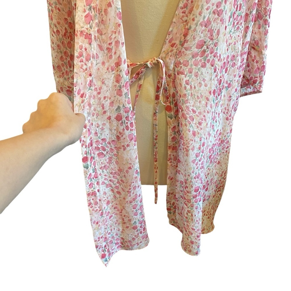 Flora Nikrooz Floral Printed Chiffon Wrap Robe & Shorts Intimates Set - Picture 6 of 12